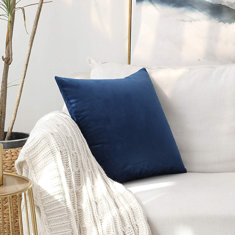 Housse de coussin en velours uni, Bleu, H 20 po x l 20 po