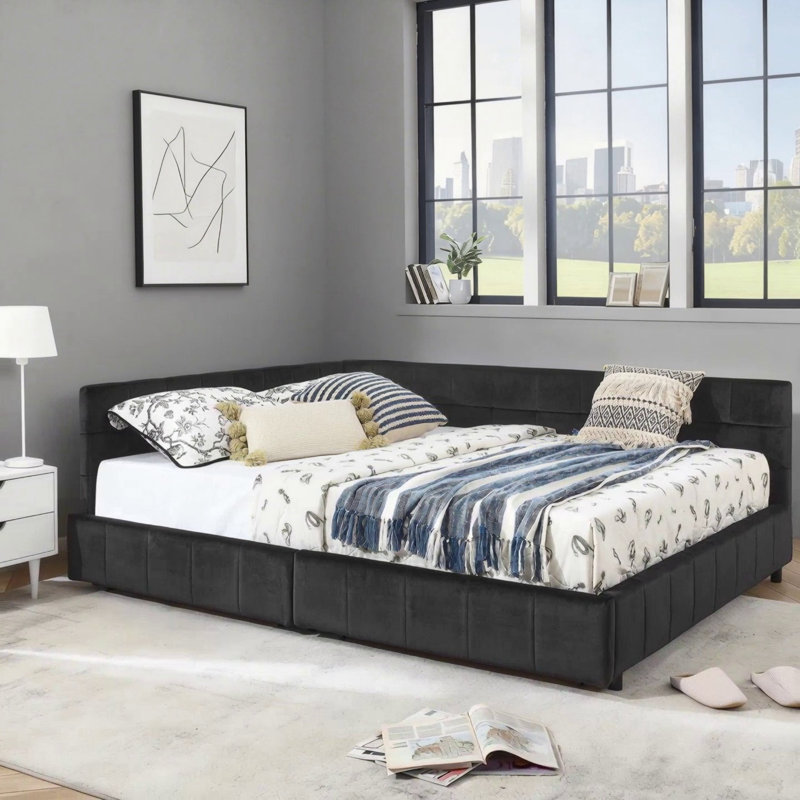 Structure de lit tapissier pour grand lit, Noir, Grand