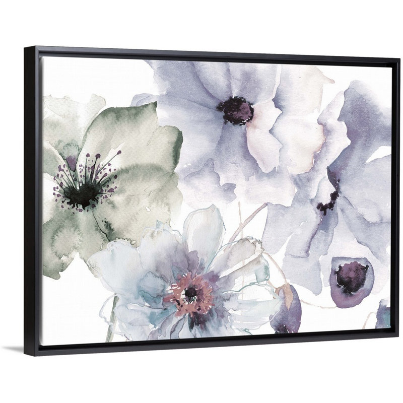 «Flowering Blue Hues II» par Victoria Brown, reproduction sur toile, Cadre noir, H 14 po x l 18 po x P 1,75 po