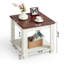 Ensemble de 2 tables de bout Farmhouse avec tablette de rangement à 2 niveaux, grande table d'appoint carrée avec 4 pieds carrés en bois massif, petite table basse de salon, blanc-50285955-48327488