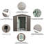 Unité de rangement d'extérieur en métal de 6 pi x 5 pi, structure en fer galvanisé gris et évents perforés fiables, portes coulissantes avec cadenas, assemblage facile, construction de panneaux, cadre, sécurité, portes,