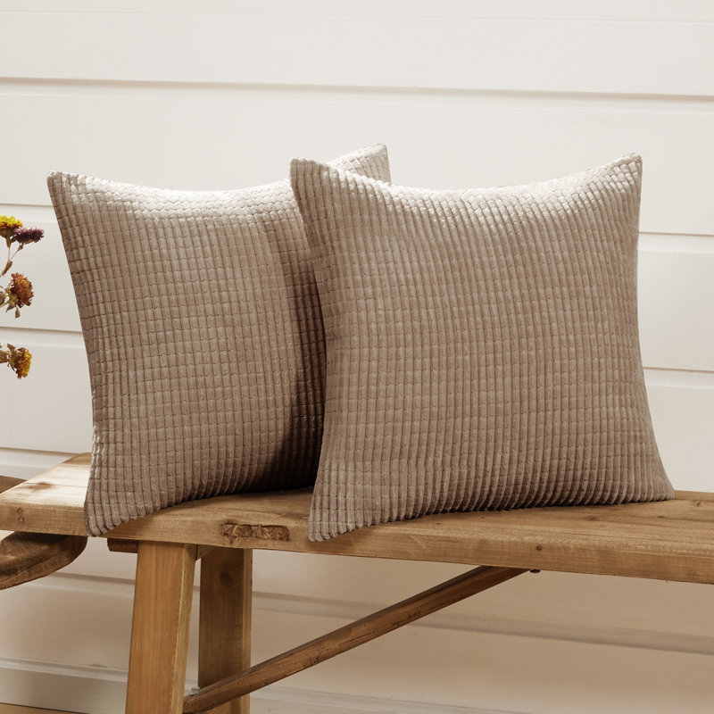 Deconov Ribbed Corduroy Square Throw Pillow Covers (Set of 2), 20" x 20", Tan