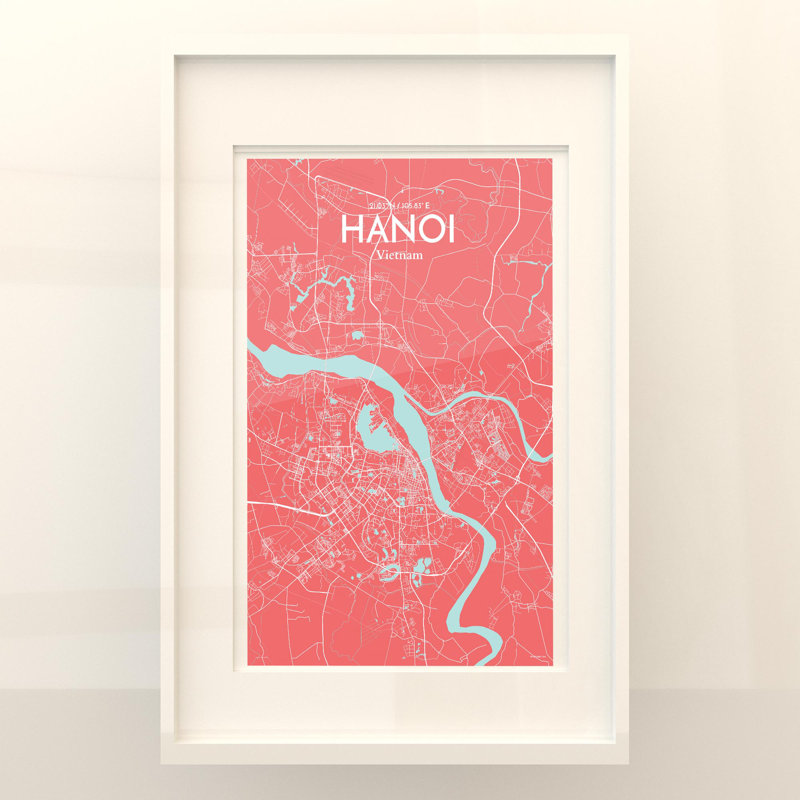 Hanoi City Map In Maritime - No Frame Print, 17cm H x 11cm W x 0.05cm D