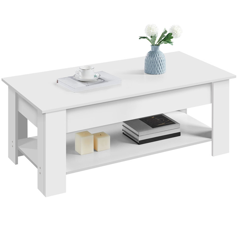 Lift Top Four Leg Coffee Table with Storage, 63.5cm H x 120cm L x 59cm W, White