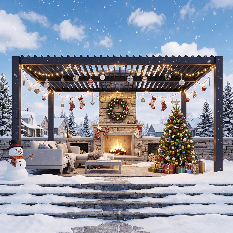 12 Ft. W x 10 Ft. D Outdoor Louvered Pergola Metal Pergola With Adjustable Roof, 12 Ft. W x 10 Ft. D