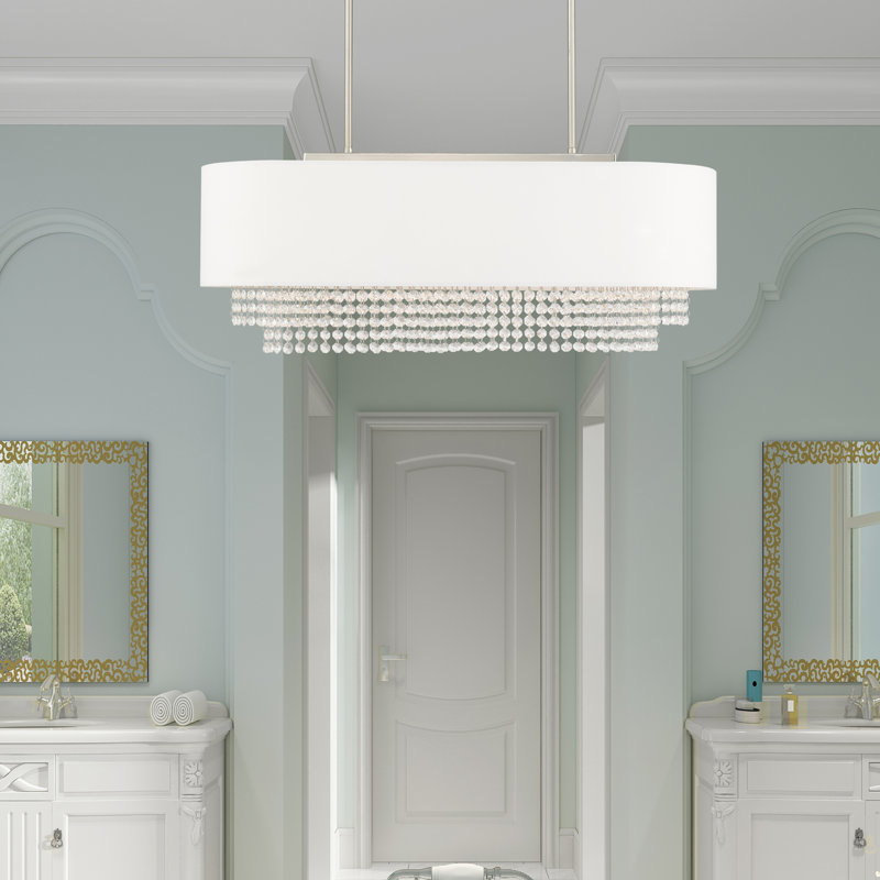 Claudelle 3 - Light Dimmable Kitchen Island Square / Rectangle Chandelier, Off White, Brushed Nickel