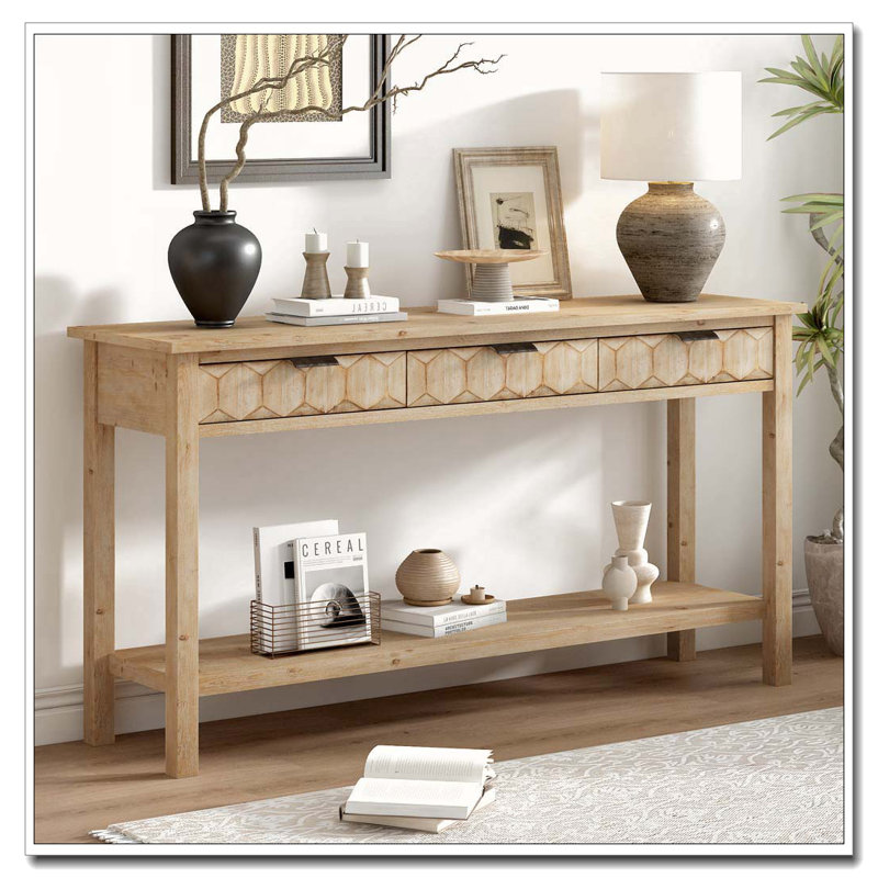 Commode à 3 tiroirs en bois l 60 po, Naturel
