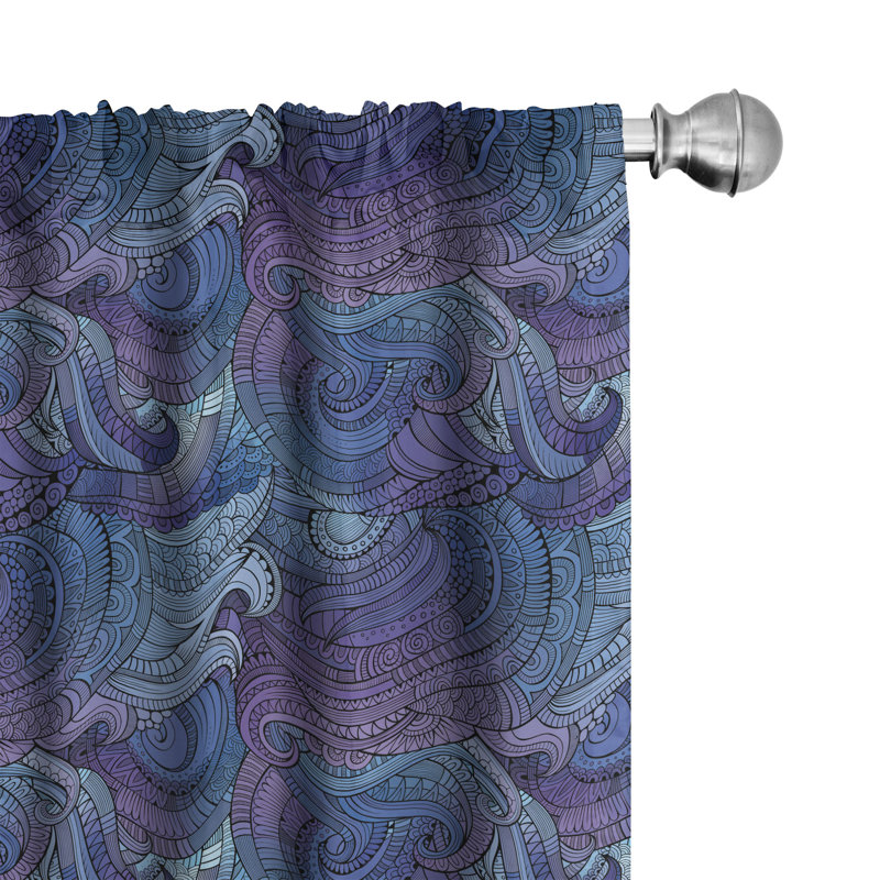 Ambesonne Abstract 4-Panel Curtains, Ocean Inspired Paisley, Purple Blue, 56" W x 63" L
