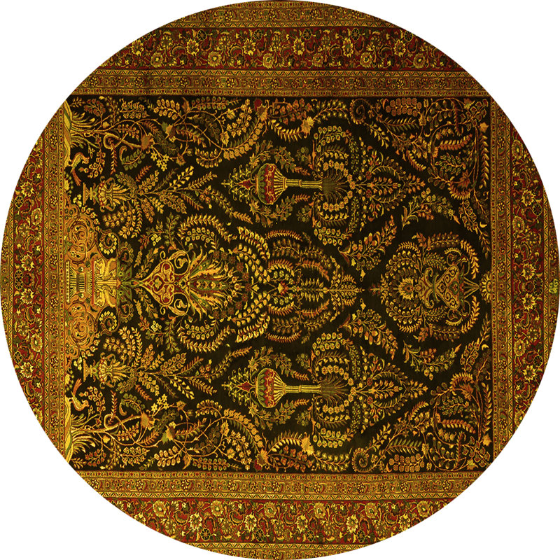 Tapis traditionnels jaunes lavables à la machine, Rond 3 pi