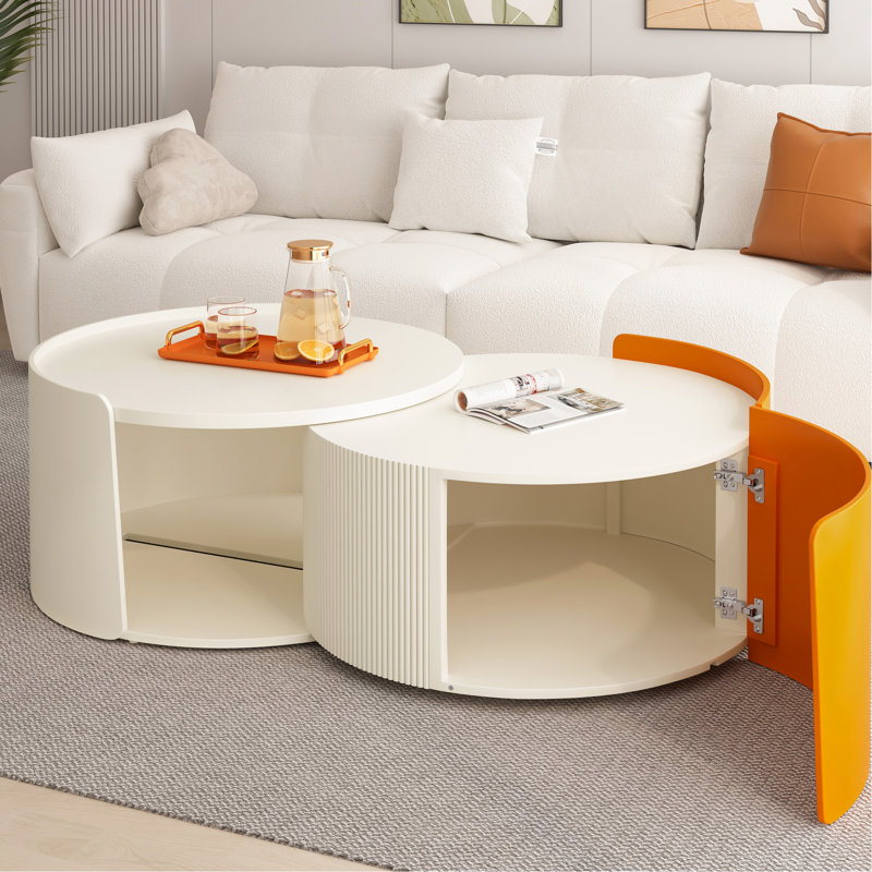 Table basse sans assemblage en blanc, avec conception escamotable et rangement supplémentaire, Blanc antique