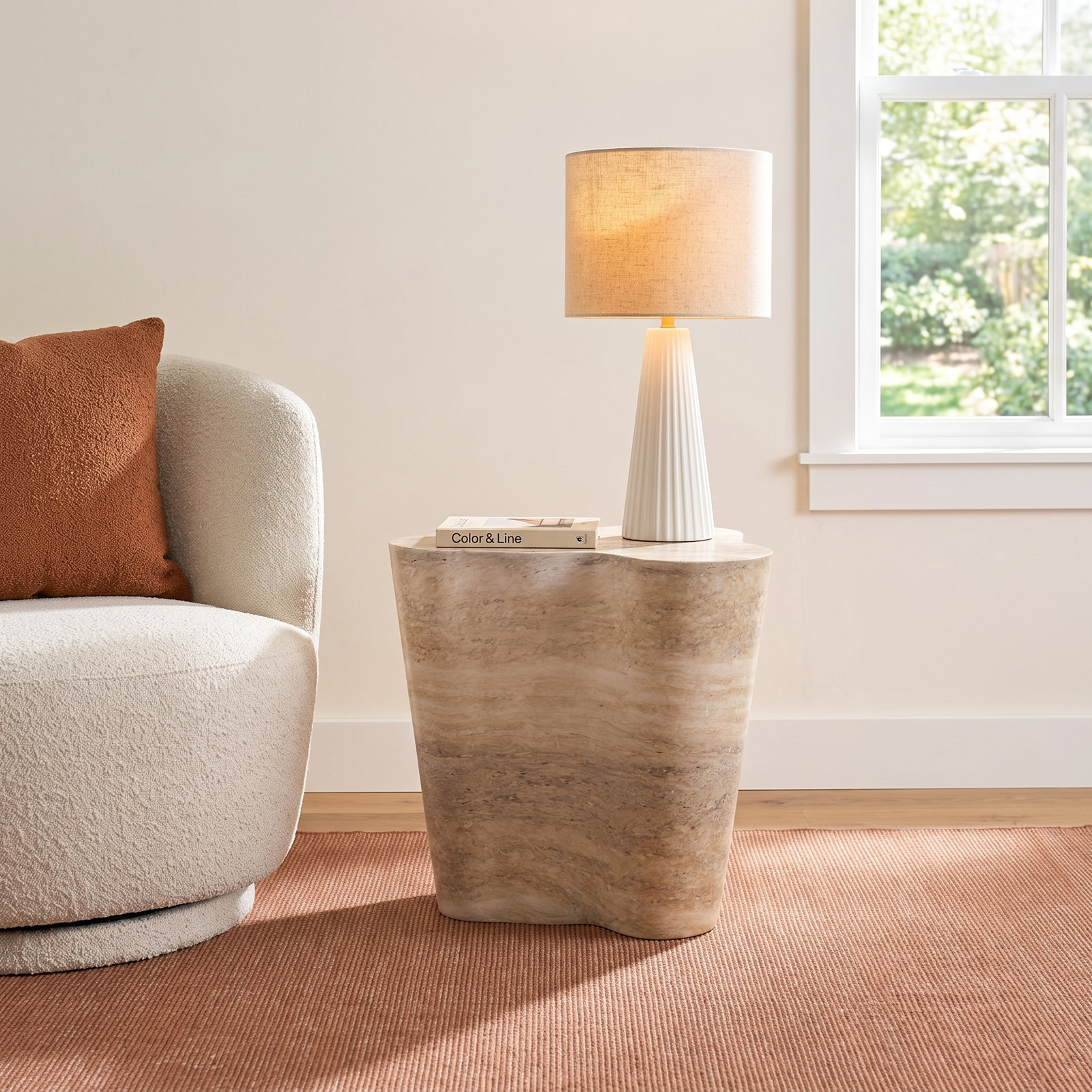 Barrett End Table, 18" H x 18" W x 15" D, Travertine