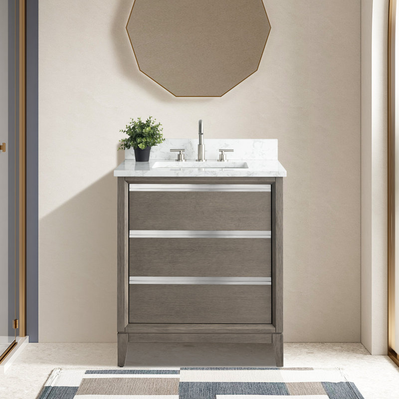 Meuble-lavabo simple 30 po avec comptoir, Bois flottant gris, 30"