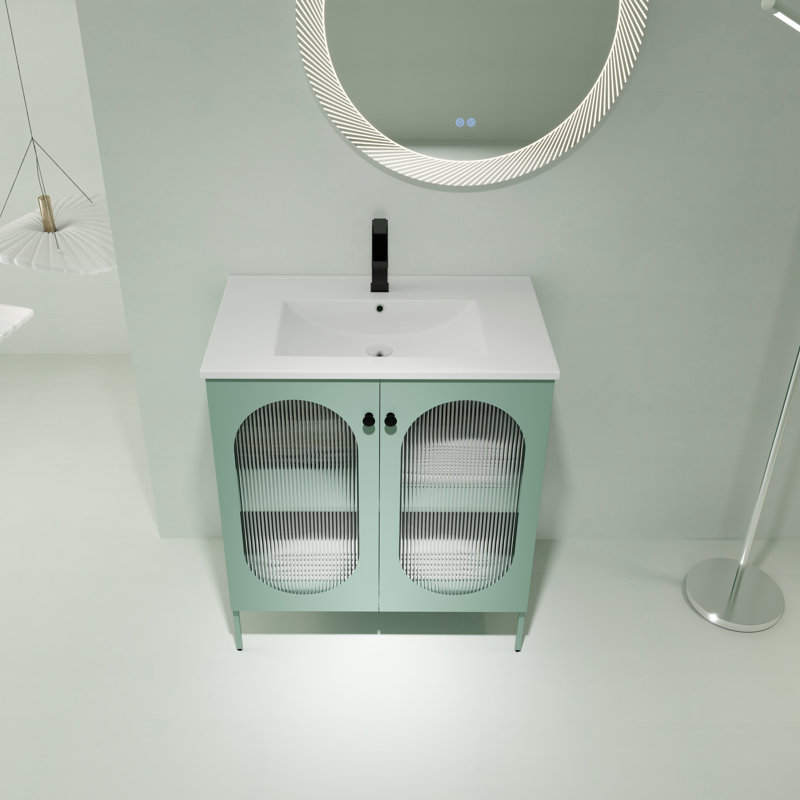 Meuble-lavabo avec lavabo en céramique Ebern Designs, Vert