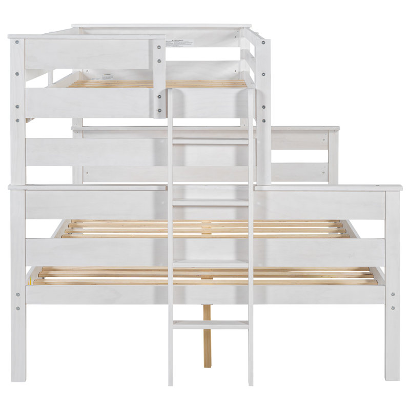 Twin XL Over Queen Bunk Bed, Detachable Wood Frame With Ladder, White