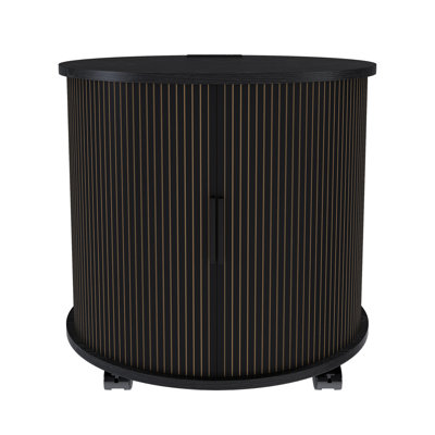 Set of 2 Mid Century Modern Cylinder End Table with Built-in Charging Station & Sliding Door, 2-Tier Storage Round Nightstand with USB Ports, Bedside Table for Living Room, Bedroom, Entryway-Black