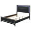 Grand lit à DEL en bois d'hévéa noir patiné, capacité de 660 lb, élégant avec garniture intégrée et détails argentés