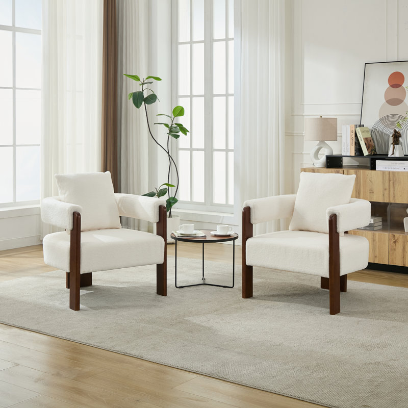 Upholstered 3-Legs Accent Chair, White
