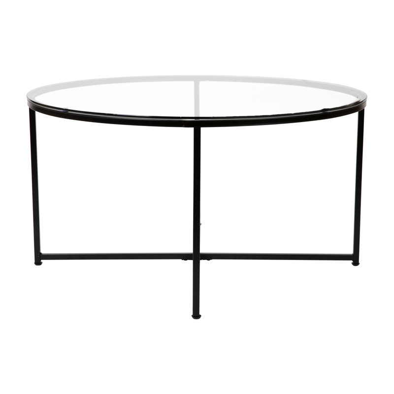 Modern Laminate Coffee Table with Crisscross Frame, Clear, Matte Black