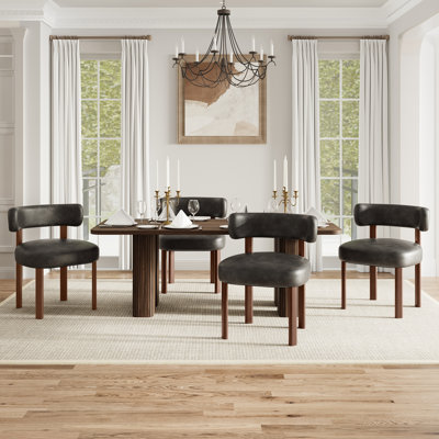 Elegant Modern PU Leather Upholstered Side Dining Chair with Curved Back & Solid Wood Legs