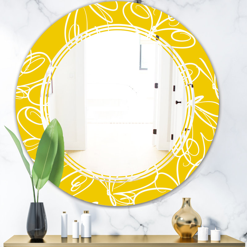 Miroir mural moderne sans cadre, H 31,5 po x l 31,5 po, Triple C papillons dessinés à la main