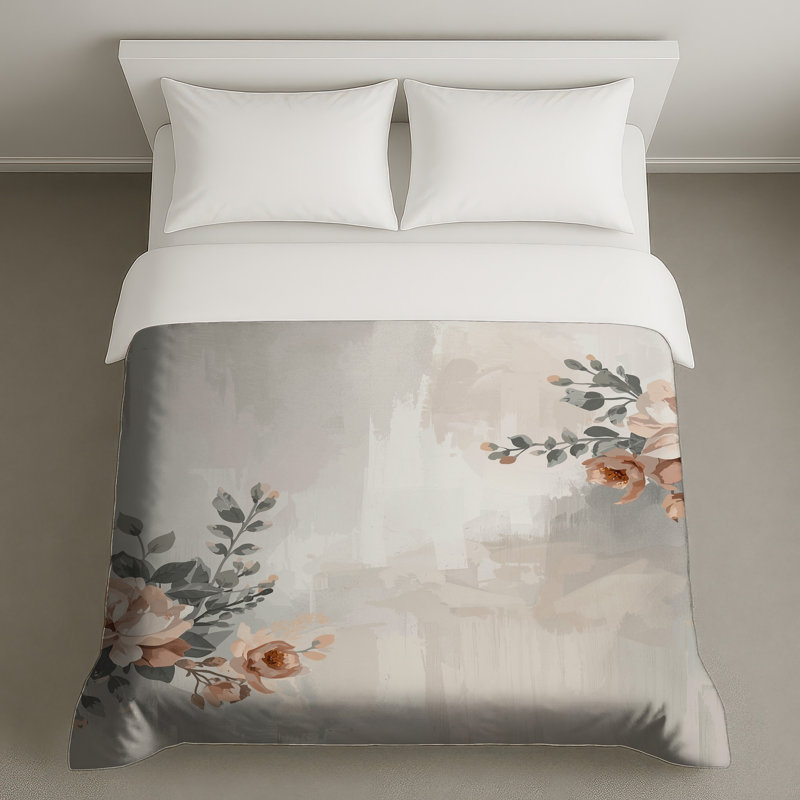 Housses de couette à motif floral beige, Grand lit