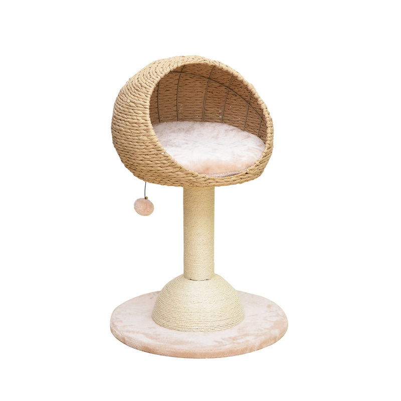 Beige Handwoven Sisal Cat Tree with Plush Perch