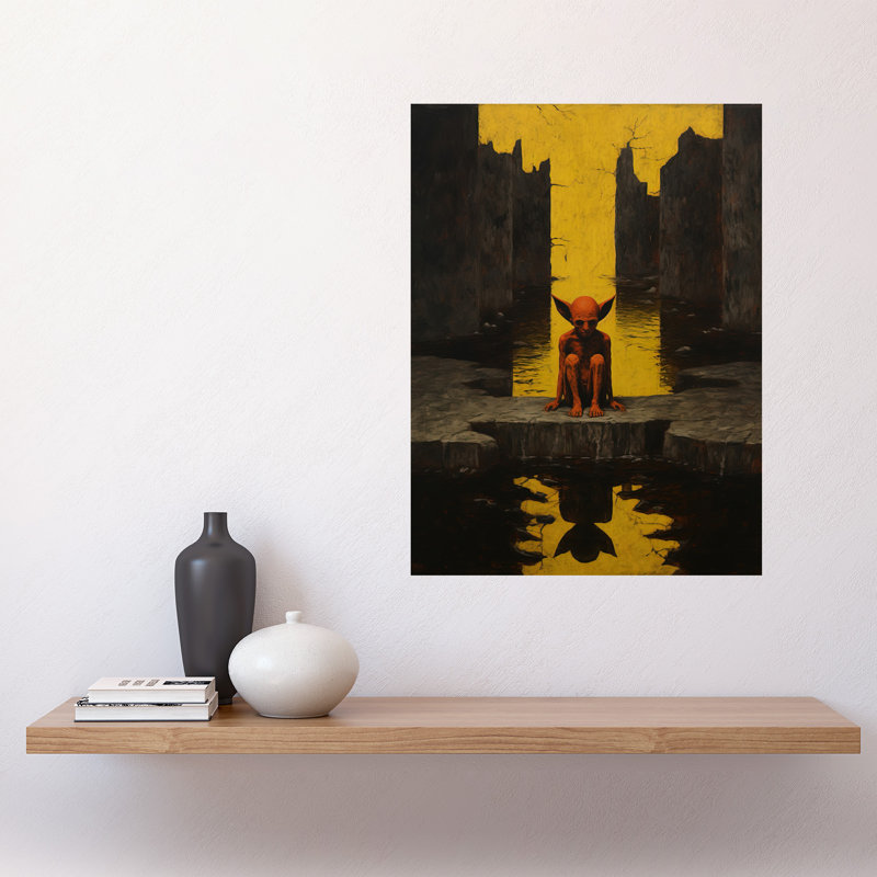 Wall Art Print Nosferatu Lair Conceptual Art Oil Painting Yellow Sky Castle Ruins Demon Water Reflection Poster