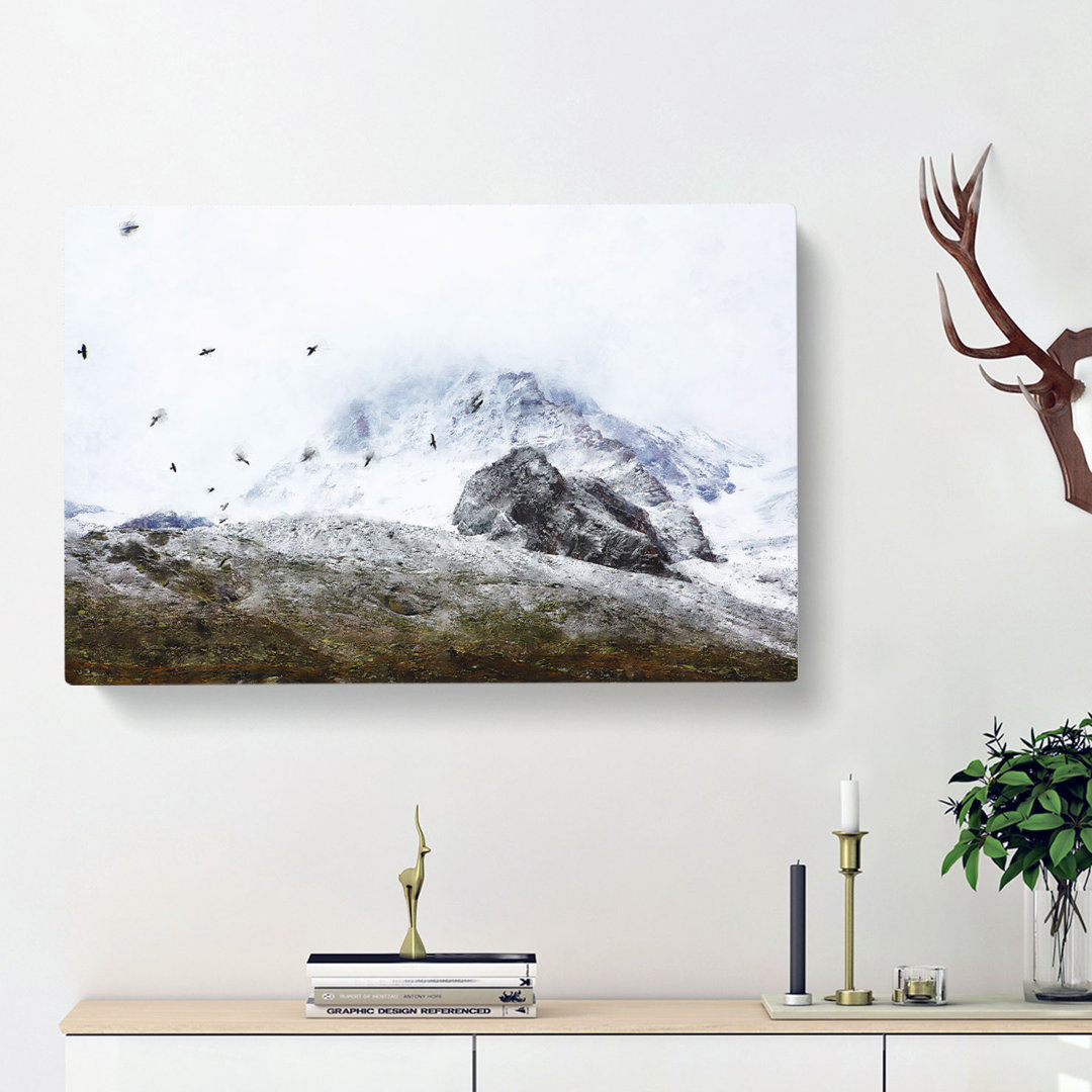 The Swiss Alps with a Flock of Birds - Wrapped Canvas