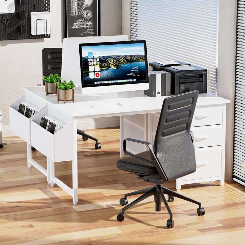 Bureau de travail élégant de 47 po avec tiroir et alimentation électrique, Blanc