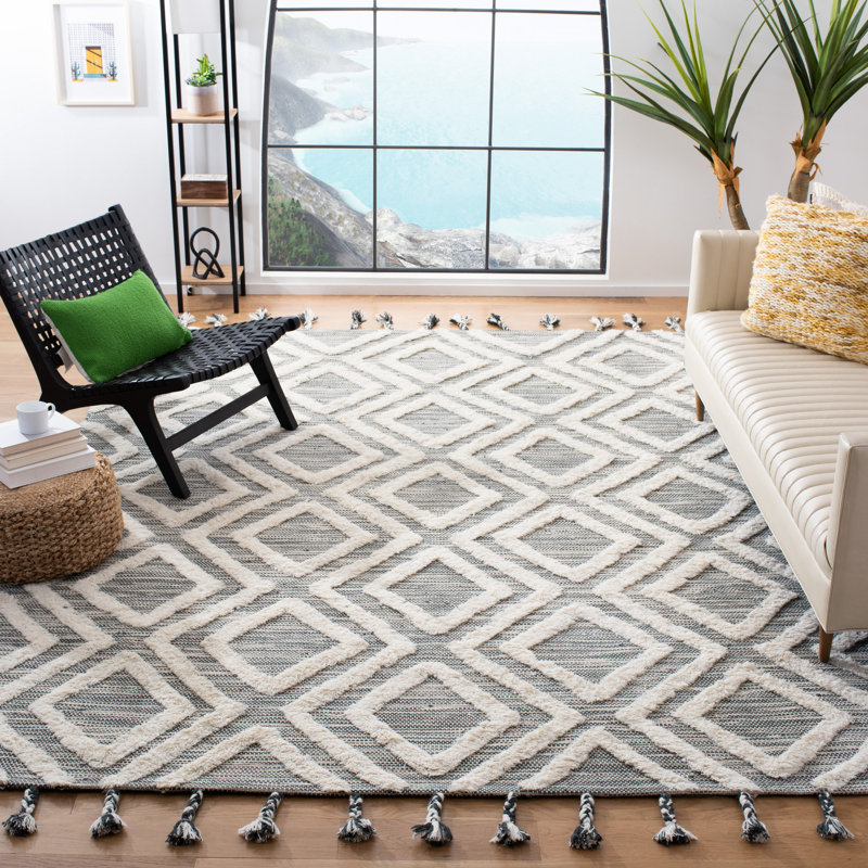 Alimatou Hand Tufted Wool Geometric Rug, Rectangle 8' X 10'