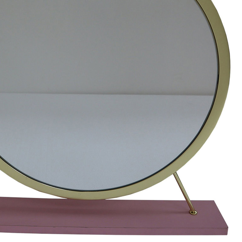 Adao Vanity Mirror & Stool in Faux Fur, Mirror, Pink/Gold