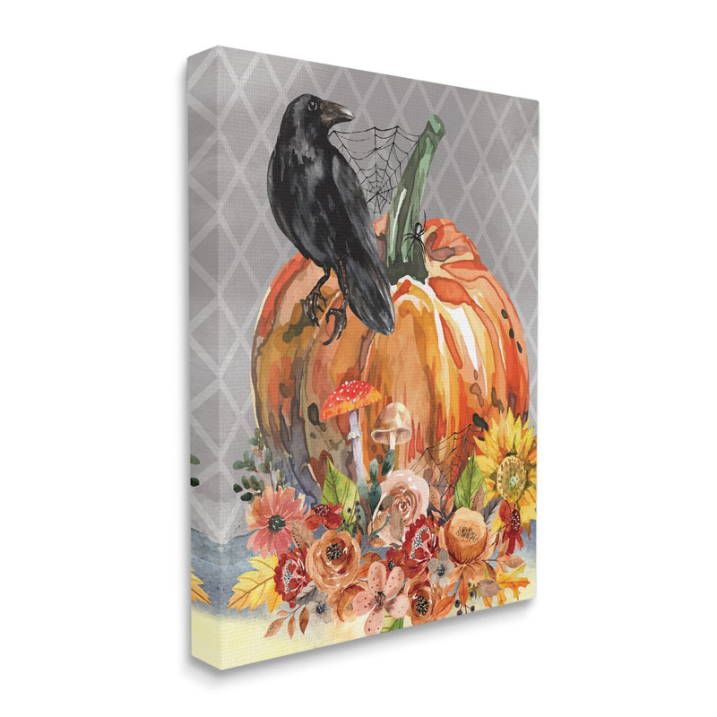 «Autumn Crow», citrouille botanique sur toile, impression, H 20 po x l 16 po x P 1,5 po