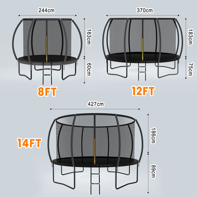 YumHome 12FT Outdoor Trampoline with Powerful Spring System, ASTM Approved Recreational Trampoline with Safety Enclosure Net & Double-Sided Zipper, 330LBS Capacity, Sturdy Steel Frame with Ladder, Rust-Resistant, Easy to Assemble, Family Fun