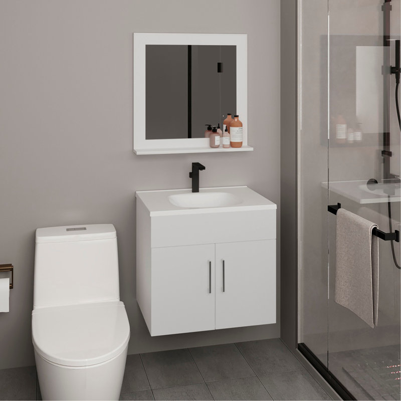 Armoire de salle de bain avec miroir et deux tablettes intérieures, rangement mural (PAS DE ROBINET INCLUS), White, White