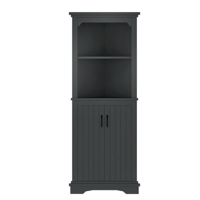 Tall Corner Cabinet With Doors For Living Room, Bathroom, Kitchen – Wood Grain Beige Storage Cabinet