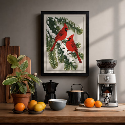 Winter Cardinals Botanical - Framed Print