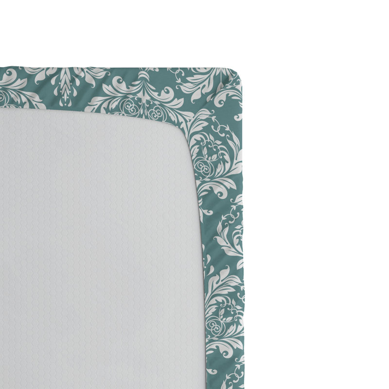 Ambesonne Nature Fitted Sheet Leaves Botanical Style Art, Cadet Blue/White Damask, California King Fitted Sheet