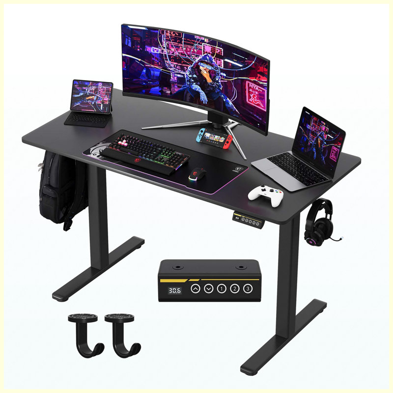 Bureau debout électrique à hauteur réglable 48 po x 24 po | 3 stations de travail d'ordinateur préréglées pour le bureau personnel, le bureau et les jeux vidéo