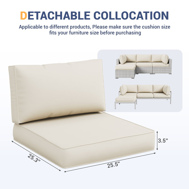 Outdoor Replacement Cushion Set Seat/Back Cushion (Cushion Set Only, Sofa Not Included), Cream