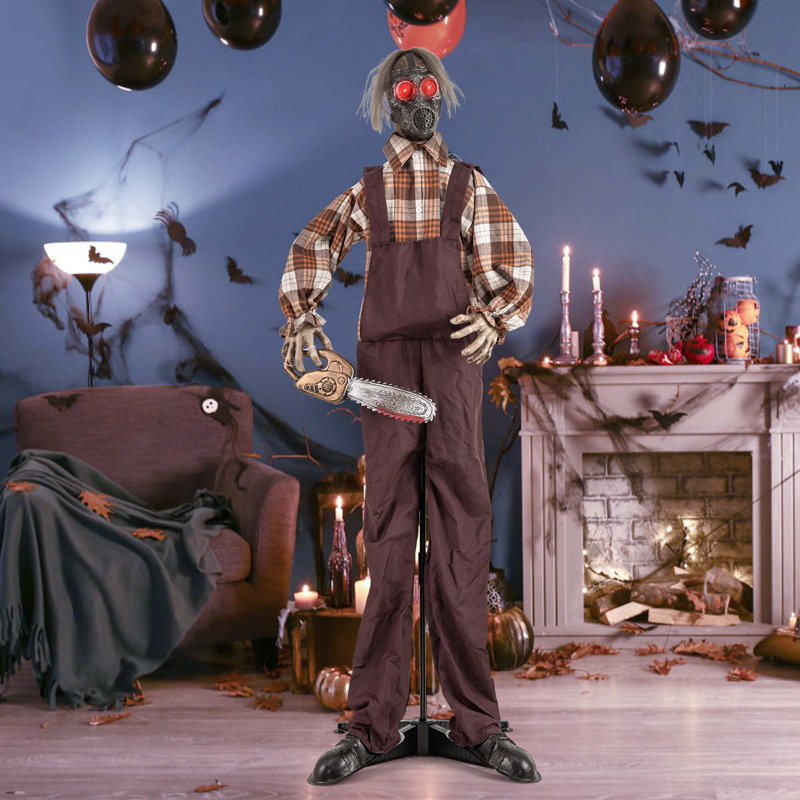 Halloween Animatronic Shaking Haunted Man W/ Chainsaws Life Size Scary Bio-human W/ Sound Activated Design & Control Button 