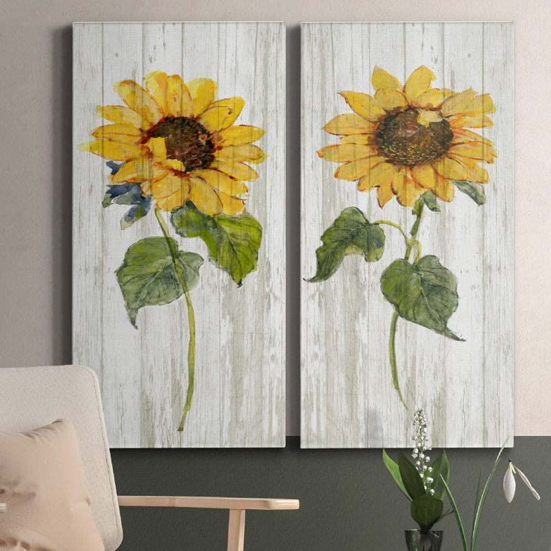 Tournesol en automne I - ensemble de 2 peintures sur toile tendue, H 40 po x l 20 po x P 1,5 po