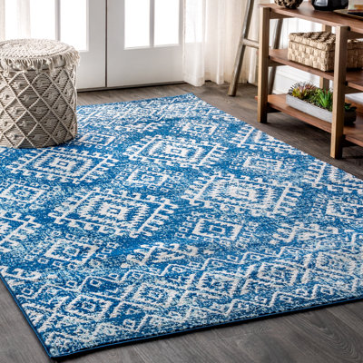 Tybalt Moroccan HYPE Boho Vintage Tribal Blue/White Rug
