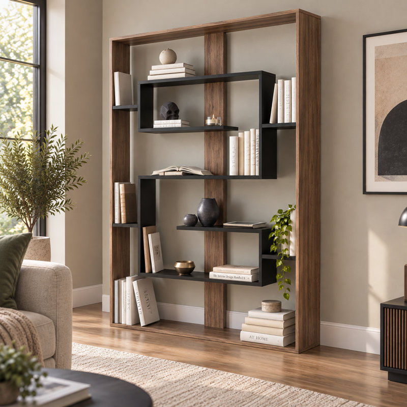 Esteban Modern Bookcase Bookshelf Shelving Unit, Walnut/Black