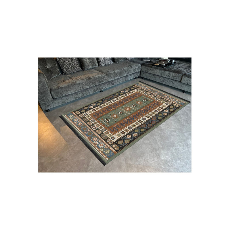 Tapis lavable en machine à motif rétro multicolore, Rectangle 3 pi 3 po x 4 pi 11 po 