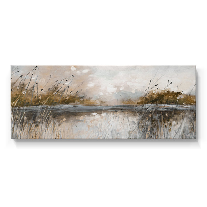 Vue sur le lac Honeybloom - Toile tendue avec châssis - Prêt à être accroché, H 20 po x l 50 po