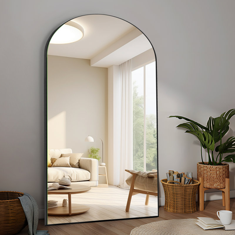 Oversized Arched Full Body Mirror with Stand – Wall-Mounted or Freestanding Floor Mirror for Room Decor, 71" x 32", Black