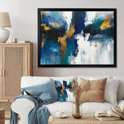 Feeling Spirit Abstract In Nova Blue And Gold - Abstract Painting Wall Art For Living Room