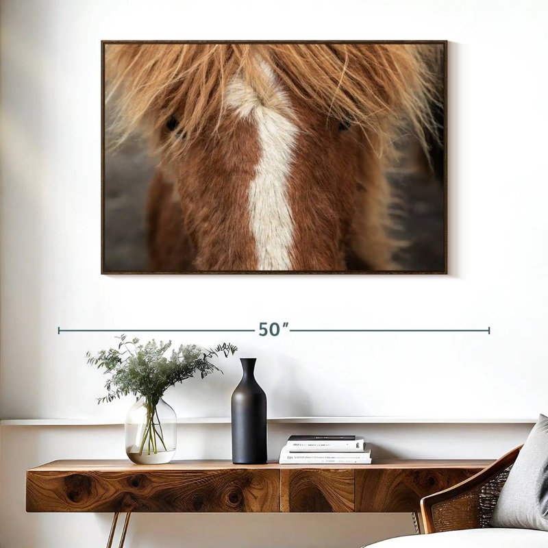 Gros plan d'un cheval Islandais, Cadre flottant noyer, 40 po x 27 po