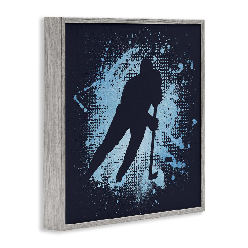 «Hockey Stance Blue Splash», estampe numérique par Jim Baldwin, Estampe numérique Farmhouse, H 17 po x l 17 po
