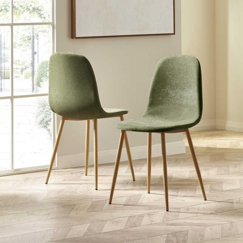 Sumra Set Of 4 Beige Chenille Upholstered Dining Chairs, Green